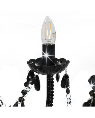 Lustre avec perles Noir 12 ampoules E14