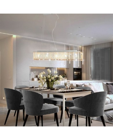 Plafonnier avec perles de cristal Argenté 104 cm E14 
