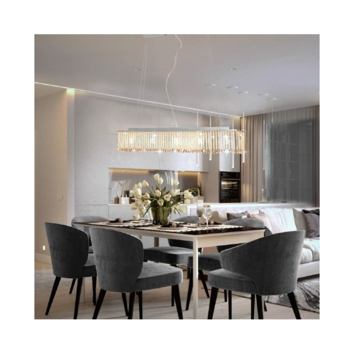 Plafonnier avec perles de cristal Argenté 104 cm E14 