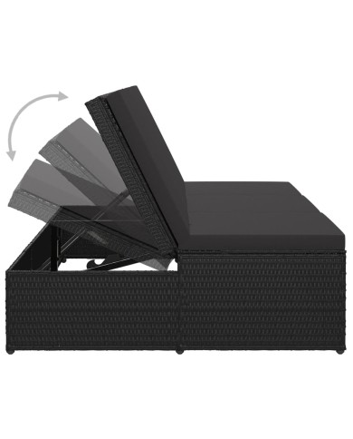 Chaise longue convertible avec coussin Résine tressée Noir  