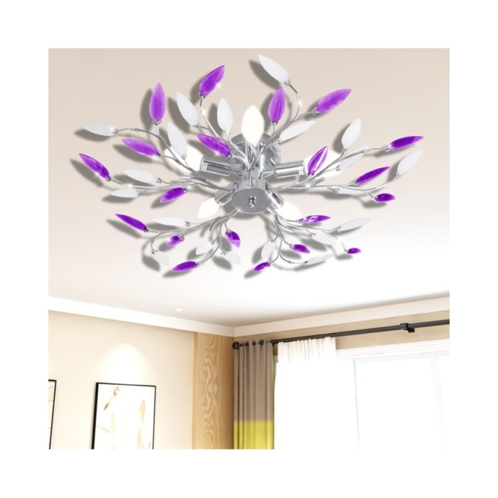 Plafonnier avec bras en acrylique Violet et blanc 5ampoules E14
