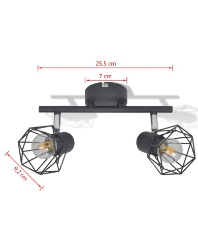 Projecteur Style industriel Noir avec 2 ampoules à filament LED