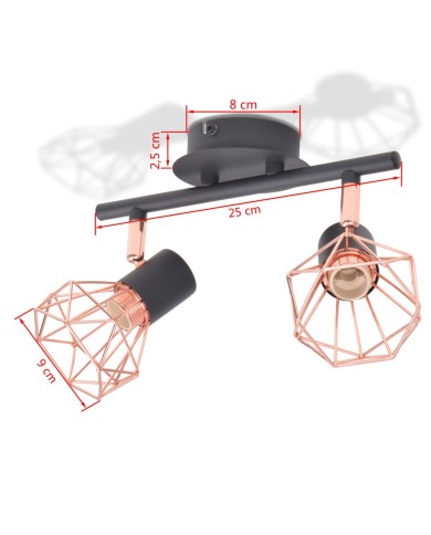 Plafonnier avec 2 projecteurs E14 Noir et cuivre