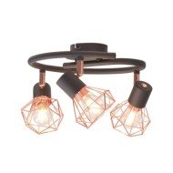Plafonnier avec 3 projecteurs E14 Noir et cuivre
