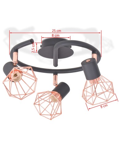 Plafonnier avec 3 projecteurs E14 Noir et cuivre