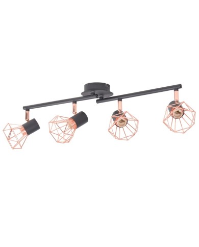 Plafonnier avec 4 projecteurs E14 Noir et cuivre