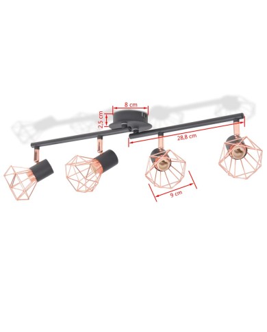 Plafonnier avec 4 projecteurs E14 Noir et cuivre