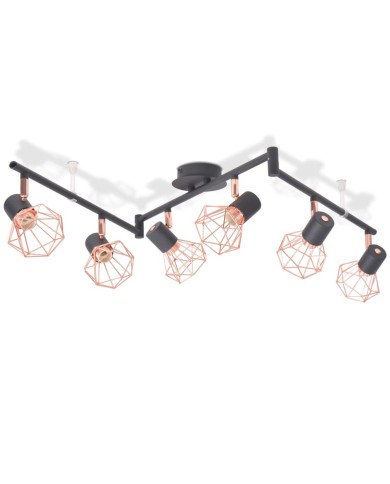 Plafonnier avec 6 projecteurs E14 Noir et cuivre 