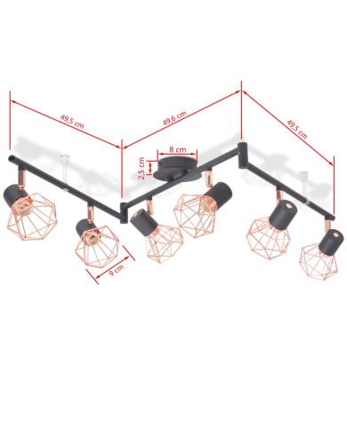 Plafonnier avec 6 projecteurs E14 Noir et cuivre 