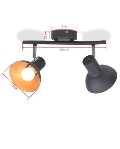 Plafonnier pour 2 ampoules E27 Noir et doré