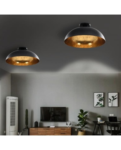 2 pcs Plafonniers Noir et doré Semi-sphérique E27