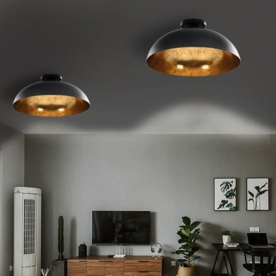 2 pcs Plafonniers Noir et doré Semi-sphérique E27