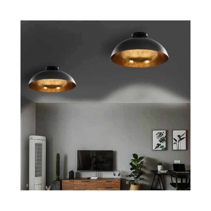 2 pcs Plafonniers Noir et doré Semi-sphérique E27