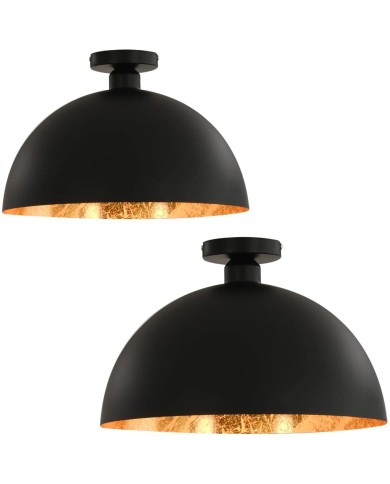 2 pcs Plafonniers Noir et doré Semi-sphérique E27