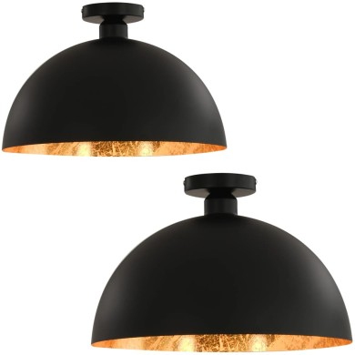2 pcs Plafonniers Noir et doré Semi-sphérique E27