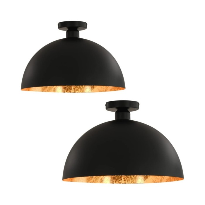 2 pcs Plafonniers Noir et doré Semi-sphérique E27
