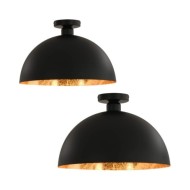 2 pcs Plafonniers Noir et doré Semi-sphérique E27