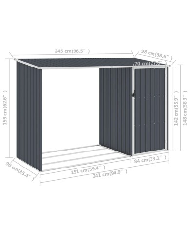 Abri à bois de jardin Anthracite 245x98x159 cm Acier galvanisé
