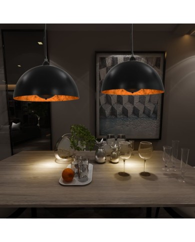 2 pcs Plafonniers Noir et doré Semi-sphérique 40 cm E27