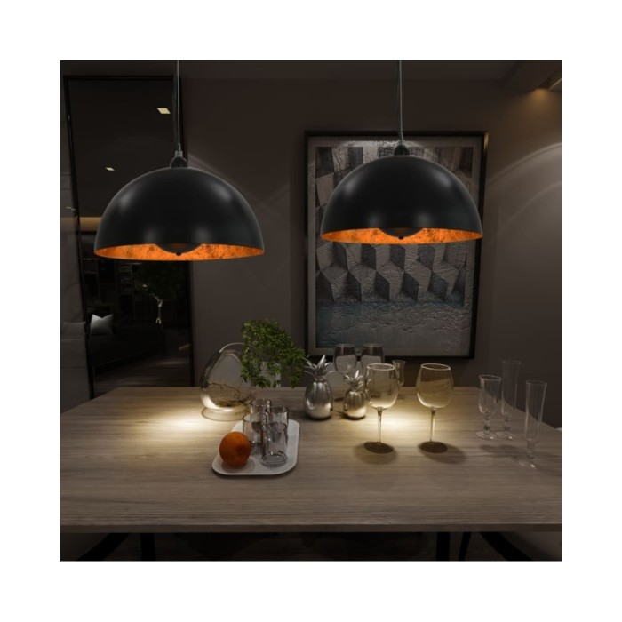 2 pcs Plafonniers Noir et doré Semi-sphérique 40 cm E27