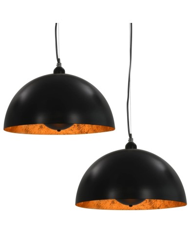 2 pcs Plafonniers Noir et doré Semi-sphérique 40 cm E27