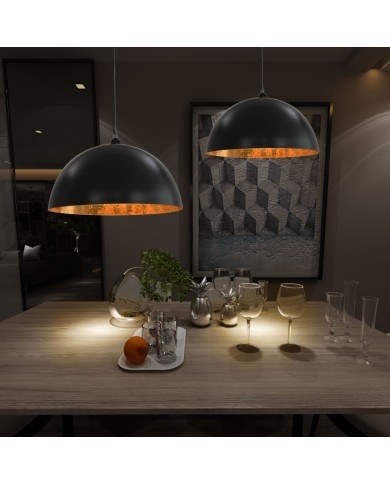 2 pcs Plafonniers Noir et doré Semi-sphérique 50 cm E27
