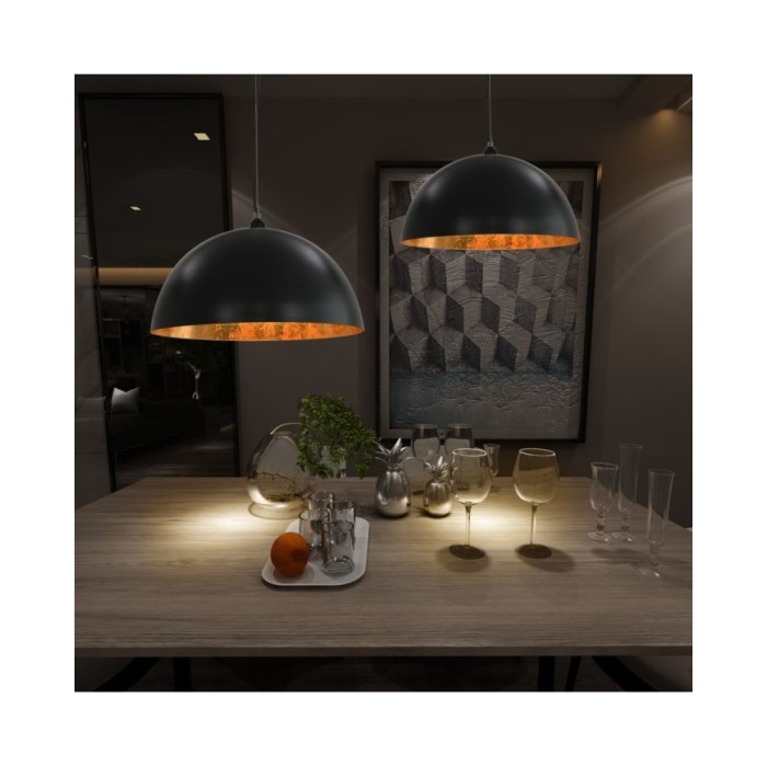 2 pcs Plafonniers Noir et doré Semi-sphérique 50 cm E27