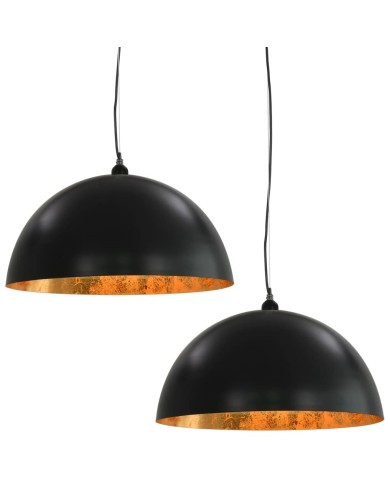2 pcs Plafonniers Noir et doré Semi-sphérique 50 cm E27