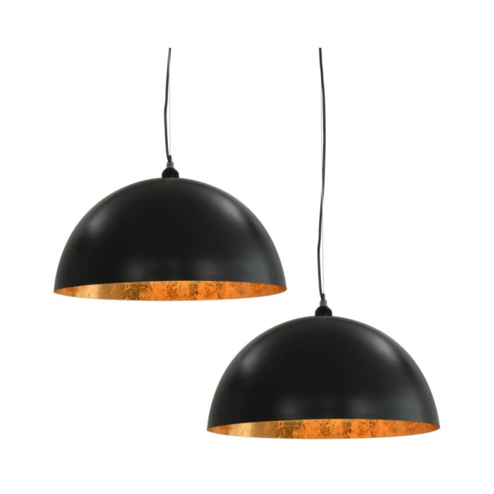 2 pcs Plafonniers Noir et doré Semi-sphérique 50 cm E27