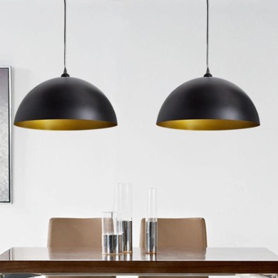 Plafonniers 2 pcs Hauteur réglable Semi-sphérique Noir 