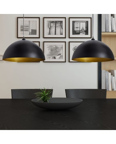 Plafonniers 2 pcs Hauteur réglable Semi-sphérique Noir 