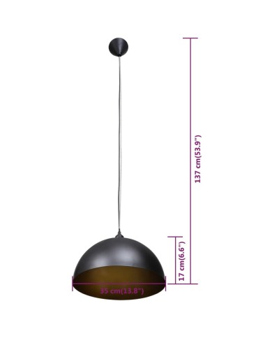 Plafonniers 2 pcs Hauteur réglable Semi-sphérique Noir 