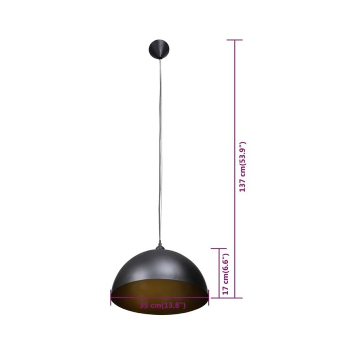 Plafonniers 2 pcs Hauteur réglable Semi-sphérique Noir 