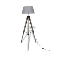 Lampadaire trépied réglable en bois et abat-jour en tissu Gris