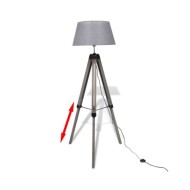Lampadaire trépied réglable en bois et abat-jour en tissu Gris