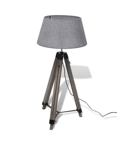 Lampadaire trépied réglable en bois et abat-jour en tissu Gris