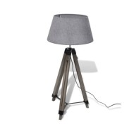 Lampadaire trépied réglable en bois et abat-jour en tissu Gris