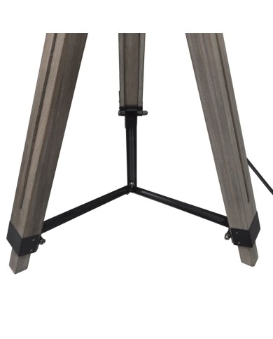 Lampadaire trépied réglable en bois et abat-jour en tissu Gris