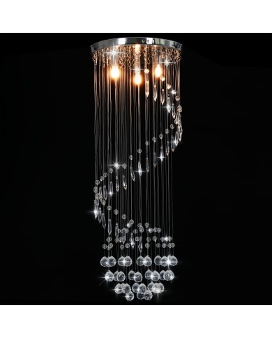 Plafonnier avec perles de cristal Argenté Spirale G9