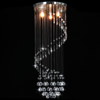 Plafonnier avec perles de cristal Argenté Spirale G9