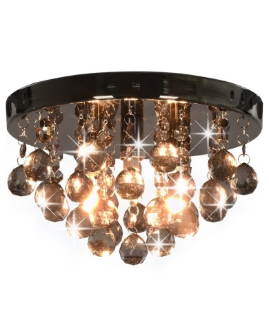 Plafonnier avec perles fumées Noir Rond G9