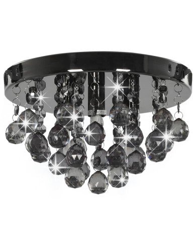 Plafonnier avec perles fumées Noir Rond G9