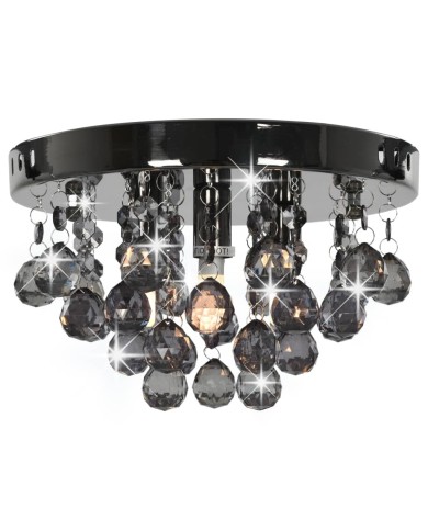 Plafonnier avec perles fumées Noir Rond G9
