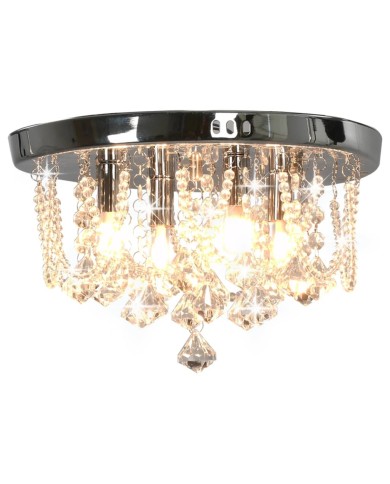 Plafonnier avec perles de cristal Argenté Rond 4 ampoules G9