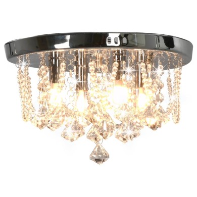 Plafonnier avec perles de cristal Argenté Rond 4 ampoules G9