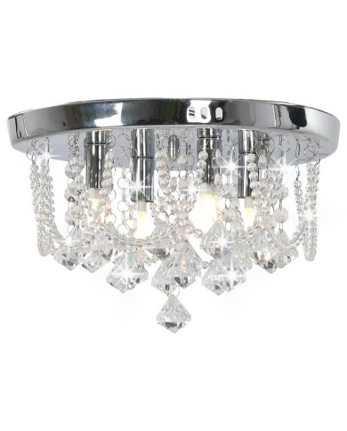 Plafonnier avec perles de cristal Argenté Rond 4 ampoules G9