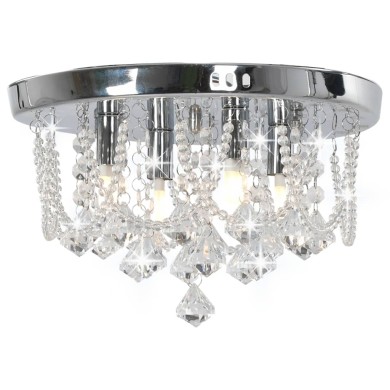 Plafonnier avec perles de cristal Argenté Rond 4 ampoules G9