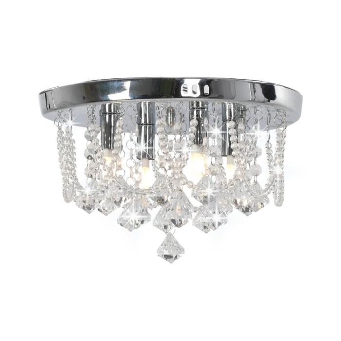 Plafonnier avec perles de cristal Argenté Rond 4 ampoules G9