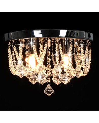 Plafonnier avec perles de cristal Argenté Rond 4 ampoules G9