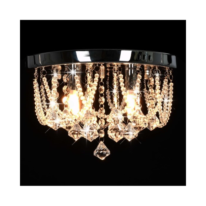 Plafonnier avec perles de cristal Argenté Rond 4 ampoules G9